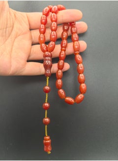 Fianser Tasbih 100% Natural Agate Red Aqeeq Aqiq Prayer Beads 8*12mm Handmade 33 Tasbeeh Zikr Muslim Islamic Arabic Ramadan Gift Exquisite  - Image 1