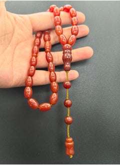 Fianser Tasbih 100% Natural Agate Red Aqeeq Aqiq Prayer Beads 8*12mm Handmade 33 Tasbeeh Zikr Muslim Islamic Arabic Ramadan Gift Exquisite  - Image 5