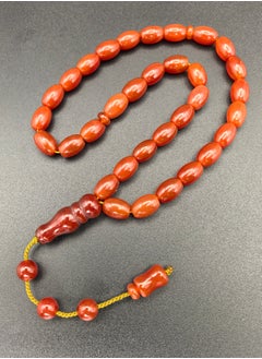 Fianser Tasbih 100% Natural Agate Red Aqeeq Aqiq Prayer Beads 8*12mm Handmade 33 Tasbeeh Zikr Muslim Islamic Arabic Ramadan Gift Exquisite  - Image 2