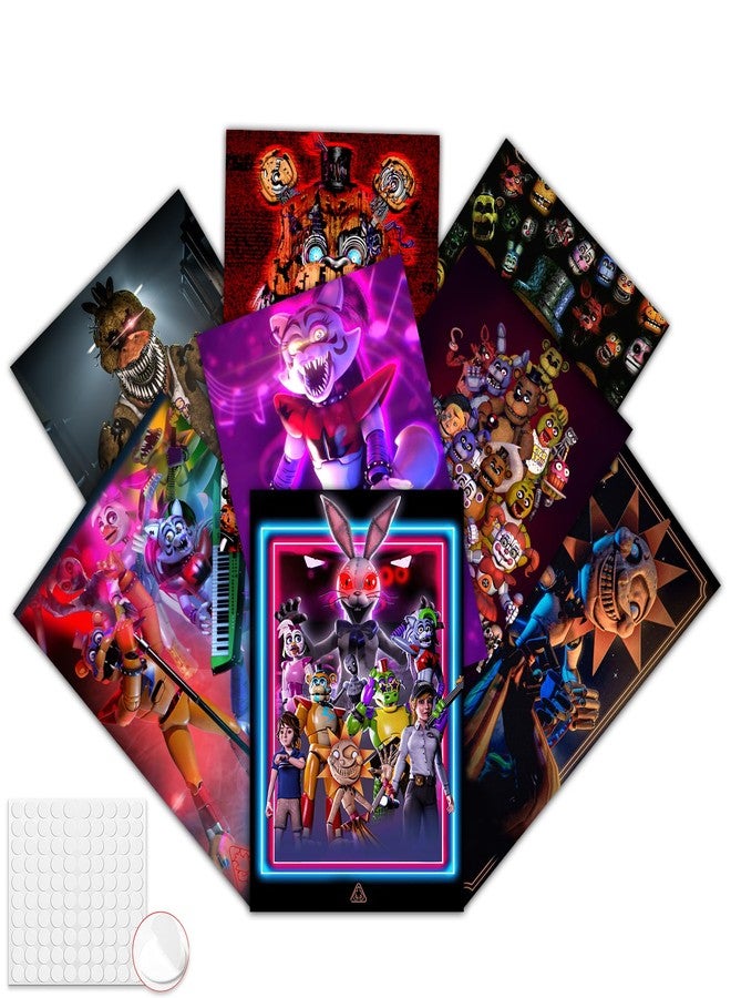 Pounchi Horror Game Posters (8 Pcs with Glue Dots) 11.2" x 16.5" Cartoon HD Printing Poster Unframed Version for Room Bedroom Club Wall Art Decor for Teens - Image 1