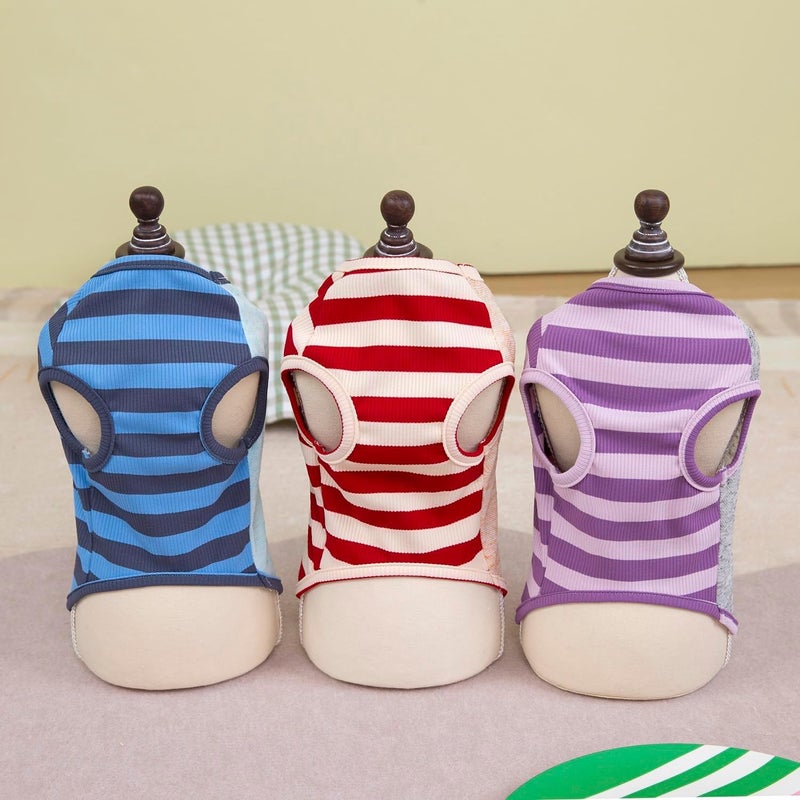 KASTWAVE General compatible design 3 PCS Dog Shirts Clothes Breathable, Colorful Stripe Waffle Cool Summer Cotton Tank Top Vest T Shirt for Small Dog Puppy Cat,Boy Girl Pets, Perfect for Yorkie Puppy Kitten Photoshoots L Natural tone color options - Image 4