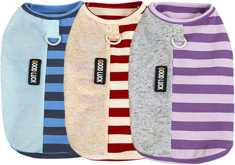 KASTWAVE General compatible design 3 PCS Dog Shirts Clothes Breathable, Colorful Stripe Waffle Cool Summer Cotton Tank Top Vest T Shirt for Small Dog Puppy Cat,Boy Girl Pets, Perfect for Yorkie Puppy Kitten Photoshoots L Natural tone color options - Image 1