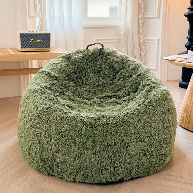 XeGe Faux Fur Comfy Bean Bag CoverNo Filler Fluffy Stuffed Animal Storage Bean Bag Chair Cover for Bedroom Home Decor Furry Fuzzy Bean Bag Cover for Adults Teens Kids Girls AntiSlip Sage Green