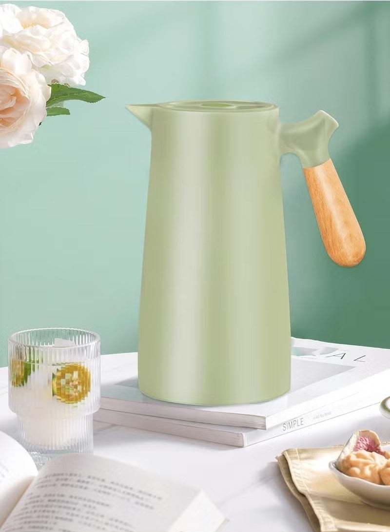 Thermal Flask for Hot Drinks, Large Capacity 1 Liter, 24 Hours Heat Retention, Double Wall with Solid Wooden Handle , Stainless Steel Thermal Coffee Pot for Drinks - Coffee, Tea, Milk  - Image 1