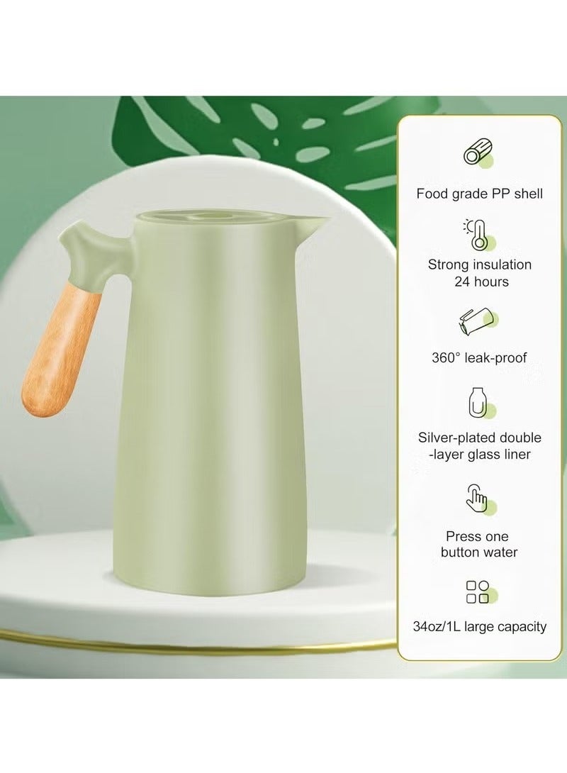 Thermal Flask for Hot Drinks, Large Capacity 1 Liter, 24 Hours Heat Retention, Double Wall with Solid Wooden Handle , Stainless Steel Thermal Coffee Pot for Drinks - Coffee, Tea, Milk  - Image 4