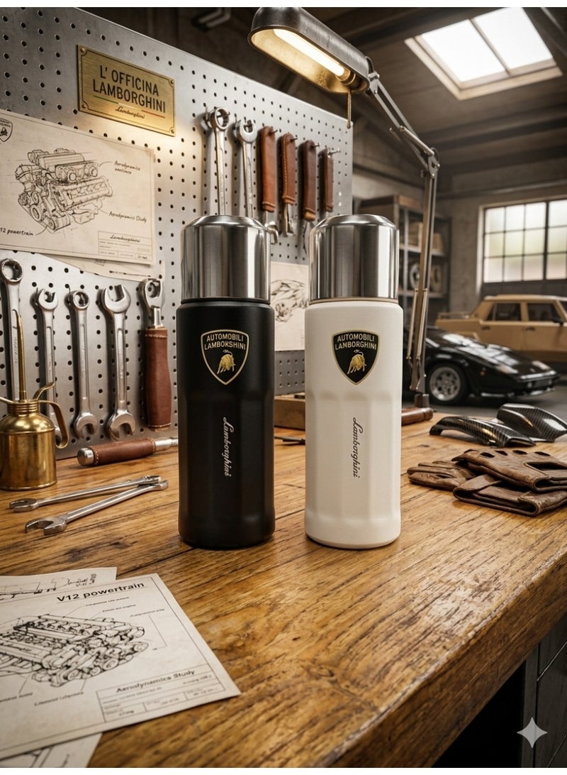 Lamborghini Funjia Black Stainless Steel Water Bottle 500ML Flask Double-Walled Vacuum-Insulated 2 Lids Eco-Friendly Perfect for Cold & Hot Drinks On The Go 100% Leakproof - Gym, School, Work, Travel - Image 5