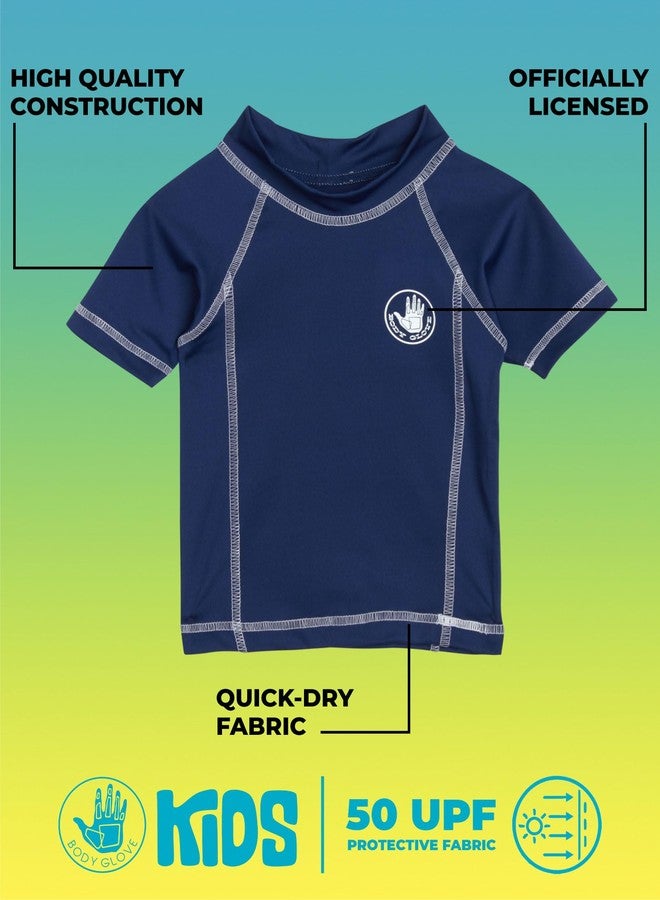 Body Glove Toddler Boys Rash Guard Shirt - Short Sleeve Swim Shirt for Baby/Toddler Boys (Size: 2T-4T), Size 3T, Navy - Image 2