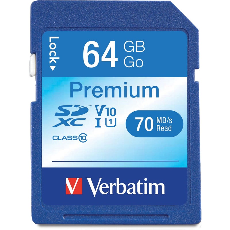 Verbatim 64GB Premium SDXC Memory Card, UHS-I V10 U1 Class 10 - Image 1