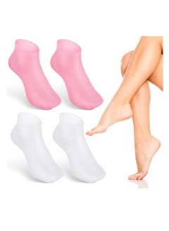 2 Pairs Silicone Moisturizing Socks Softening Dry Cracked Feet, Rough Skins & Anti Slip Aloe Socks for Dry Cracked Feet Women, Calluses, Spa Gel Socks Foot Care After Pedicure