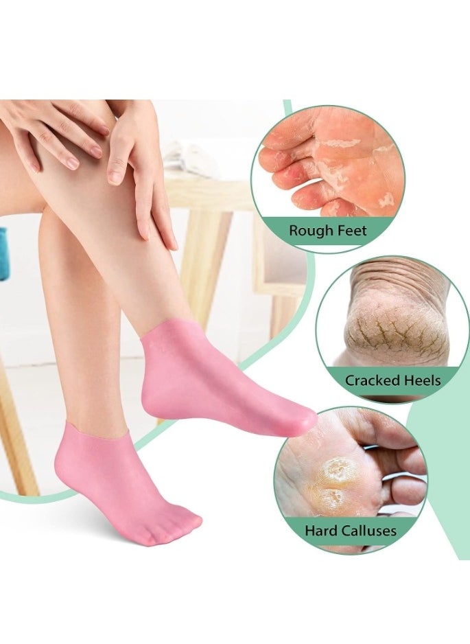 OASIS-TH - 2 Pairs Silicone Moisturizing Socks Softening Dry Cracked Feet, Rough Skins & Anti Slip Aloe Socks for Dry Cracked Feet Women, Calluses, Spa Gel Socks Foot Care After Pedicure - Image 1