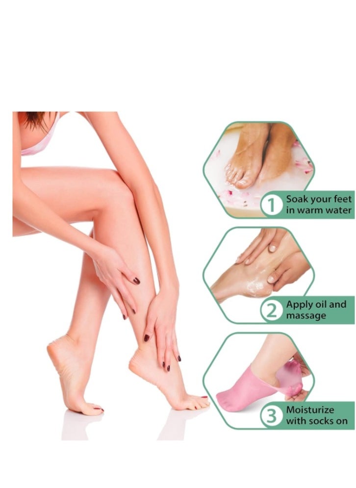 OASIS-TH - 2 Pairs Silicone Moisturizing Socks Softening Dry Cracked Feet, Rough Skins & Anti Slip Aloe Socks for Dry Cracked Feet Women, Calluses, Spa Gel Socks Foot Care After Pedicure - Image 1