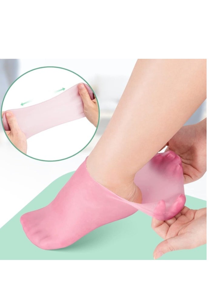 OASIS-TH - 2 Pairs Silicone Moisturizing Socks Softening Dry Cracked Feet, Rough Skins & Anti Slip Aloe Socks for Dry Cracked Feet Women, Calluses, Spa Gel Socks Foot Care After Pedicure - Image 1