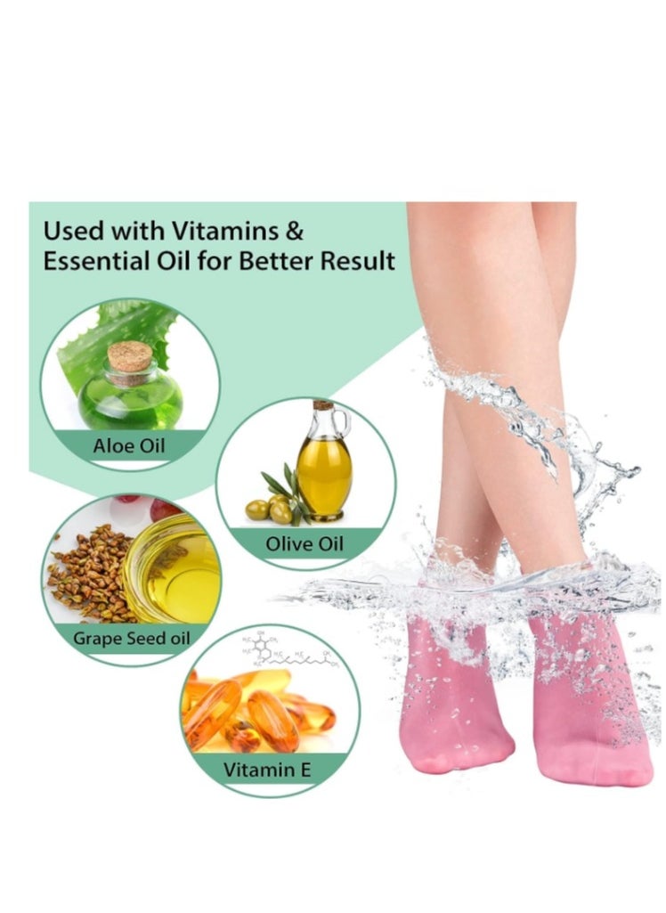 OASIS-TH - 2 Pairs Silicone Moisturizing Socks Softening Dry Cracked Feet, Rough Skins & Anti Slip Aloe Socks for Dry Cracked Feet Women, Calluses, Spa Gel Socks Foot Care After Pedicure - Image 1