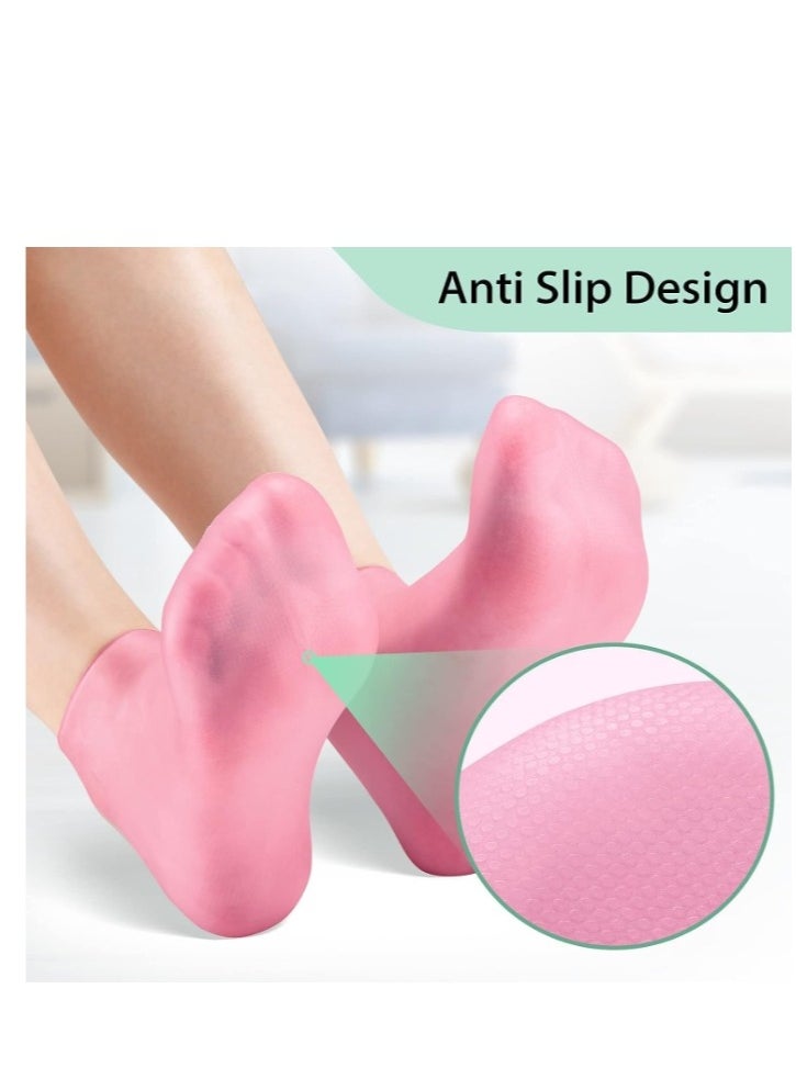 OASIS-TH - 2 Pairs Silicone Moisturizing Socks Softening Dry Cracked Feet, Rough Skins & Anti Slip Aloe Socks for Dry Cracked Feet Women, Calluses, Spa Gel Socks Foot Care After Pedicure - Image 1