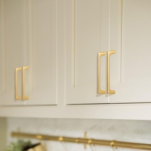 YAGU Modern Cabinet Pulls 10 Pack Polished Brass 5 Inch Hole Center Kitchen Drawer Handles Bright Gold Zinc Alloy Furniture Hardware for Cupboard Dresser Closet - Image 3