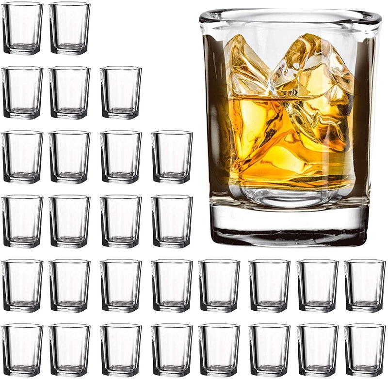 Vivimee 30 Pack Heavy Base Shot Glasses Bulk, 2.2 oz Square Shot Glass Set, Clear Espresso Shot Glass, Small Whiskey Shot Glasses for Vodka, Whiskey, Tequila, Espressos, Spirits & Liquors - Image 1