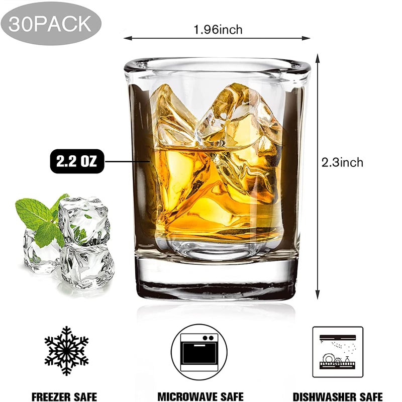 Vivimee 30 Pack Heavy Base Shot Glasses Bulk, 2.2 oz Square Shot Glass Set, Clear Espresso Shot Glass, Small Whiskey Shot Glasses for Vodka, Whiskey, Tequila, Espressos, Spirits & Liquors - Image 2