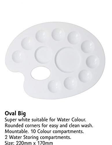 KHYATI Oval Big and Flower Big Colour Mixing Palette Plate with Willson Artist Round and Flat Paint Brushes Set of 12 - Image 2