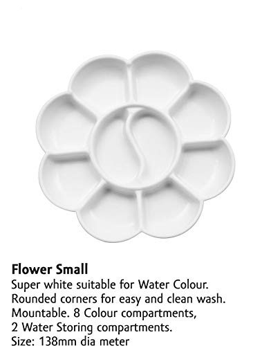 KHYATI Oval Big and Flower Big Colour Mixing Palette Plate with Willson Artist Round and Flat Paint Brushes Set of 12 - Image 3