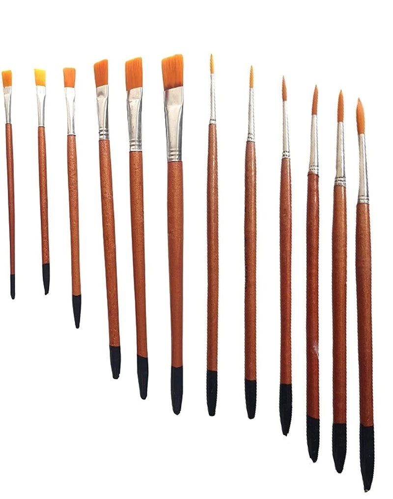 KHYATI Oval Big and Flower Big Colour Mixing Palette Plate with Willson Artist Round and Flat Paint Brushes Set of 12 - Image 4