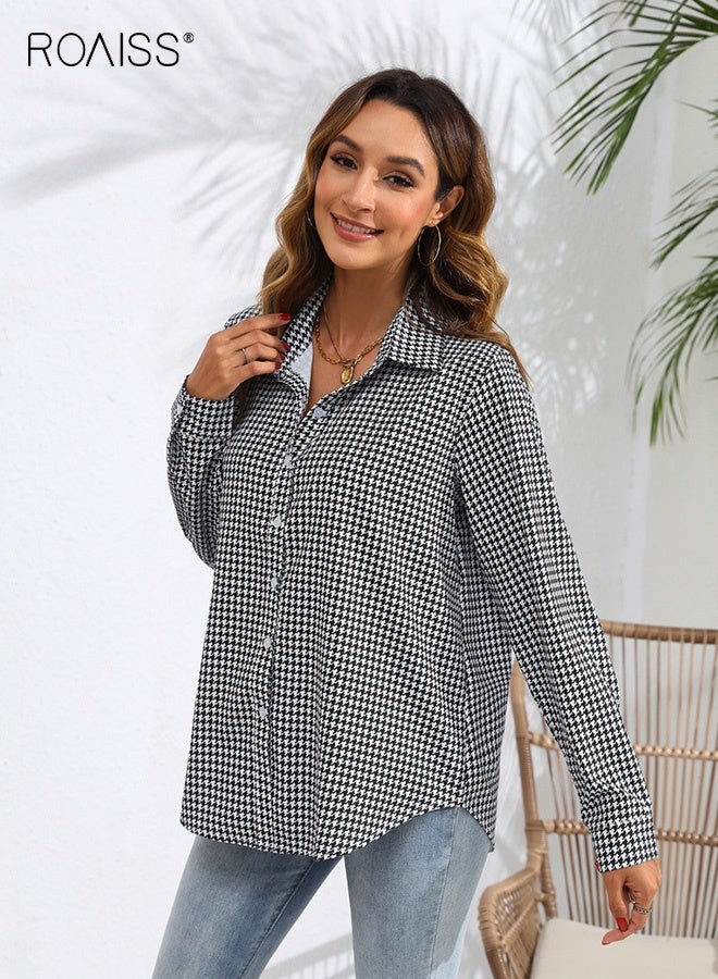 roaiss Women Classic Checked Blouse, Long Sleeve Button Down Shirt, Breathable Skin-friendly Tops for Ladies, Suitable for Daily Wear - Image 3