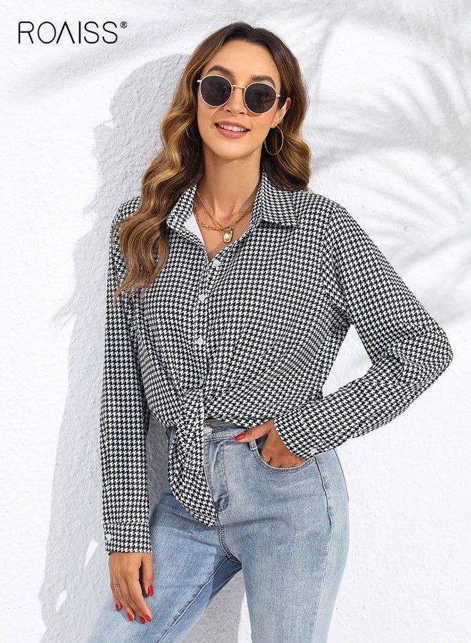 roaiss Women Classic Checked Blouse, Long Sleeve Button Down Shirt, Breathable Skin-friendly Tops for Ladies, Suitable for Daily Wear - Image 2
