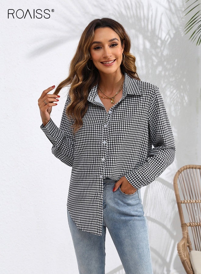 roaiss Women Classic Checked Blouse, Long Sleeve Button Down Shirt, Breathable Skin-friendly Tops for Ladies, Suitable for Daily Wear - Image 1
