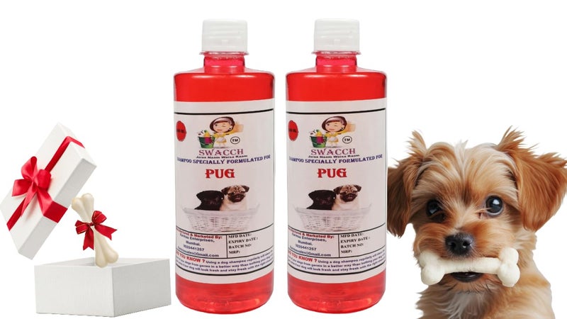 swacch Shampoo | Puppy Safe Shampoo | Pug Dog Shampoo (500ml) (Pack of 2) Strawberry + Small White Bone | Dog Chew Bones | Teething chew Toy | Dental Teething |Combo Pack - Image 1