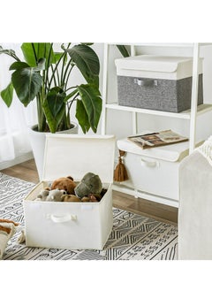 Hanayo Large Storage Bins with Lids, Pack of 2 Closet Storage Boxes for Shelves, Decorative Wardrobe Organizers and Storage for Clothes, Pretty Storage Boxes for Organizing Bedroom, White  - Image 2