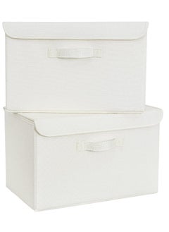 Hanayo Large Storage Bins with Lids, Pack of 2 Closet Storage Boxes for Shelves, Decorative Wardrobe Organizers and Storage for Clothes, Pretty Storage Boxes for Organizing Bedroom, White  - Image 1