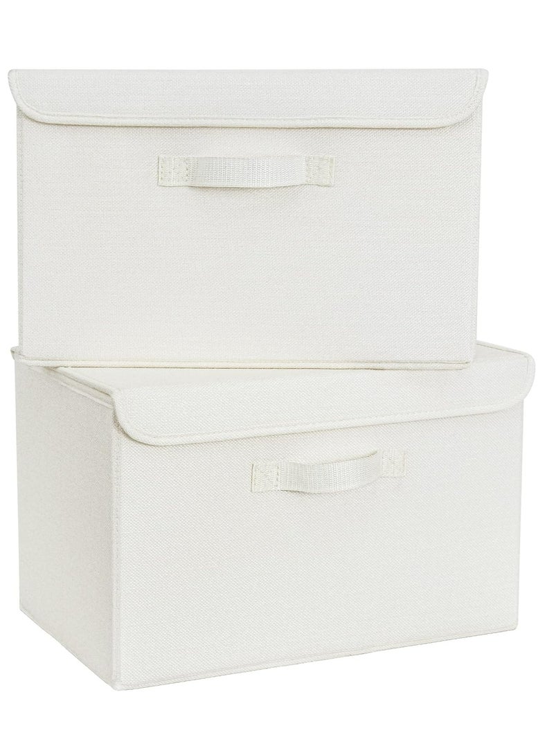 Hanayo Large Storage Bins with Lids, Pack of 2 Closet Storage Boxes for Shelves, Decorative Wardrobe Organizers and Storage for Clothes, Pretty Storage Boxes for Organizing Bedroom, White - Image 1