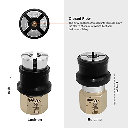 JINKEY Lock On Air Chuck for Schrader Valve, 1/4" FNPT Heavy Duty Brass Close Flow Straight Locking Tire Chuck Quick Release Air Chuck for Pressure Gauge Tire Inflator Compressor Accessories - Image 5