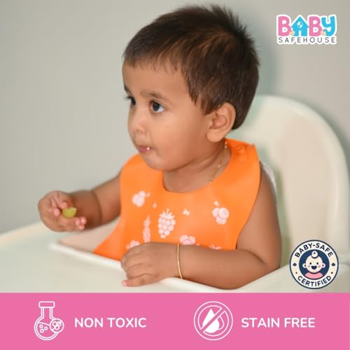 BabySafeHouse Waterproof Silicon Bib/Apron for Feeding & Weaning Infants and Toddlers, BPA Free, Reusable & Easily Washable with Adjustable Collar for 6 Months to 4 Year Olds (Orange) - Image 5