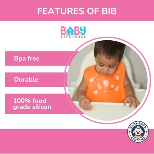BabySafeHouse Waterproof Silicon Bib/Apron for Feeding & Weaning Infants and Toddlers, BPA Free, Reusable & Easily Washable with Adjustable Collar for 6 Months to 4 Year Olds (Orange) - Image 4