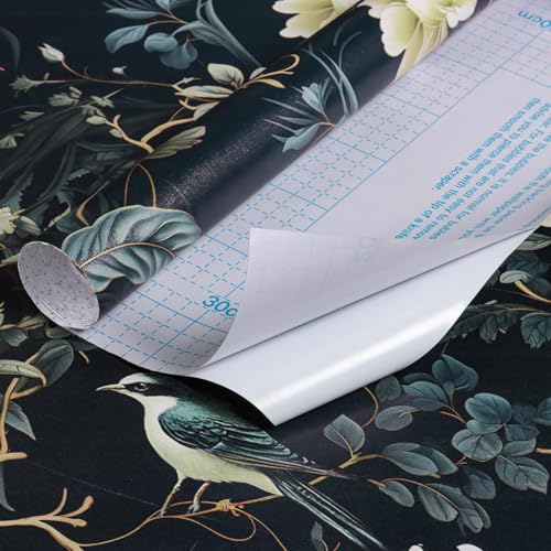 Nukofal Dark Floral Peel and Stick Wallpaper Vintage Floral Contact Paper 16.9inchx118.1inch Flowers Bird Wallpaper Peel and Stick Boho Leaf Self Adhesive Removable for Bathroom Wall Paper Decor - Image 5