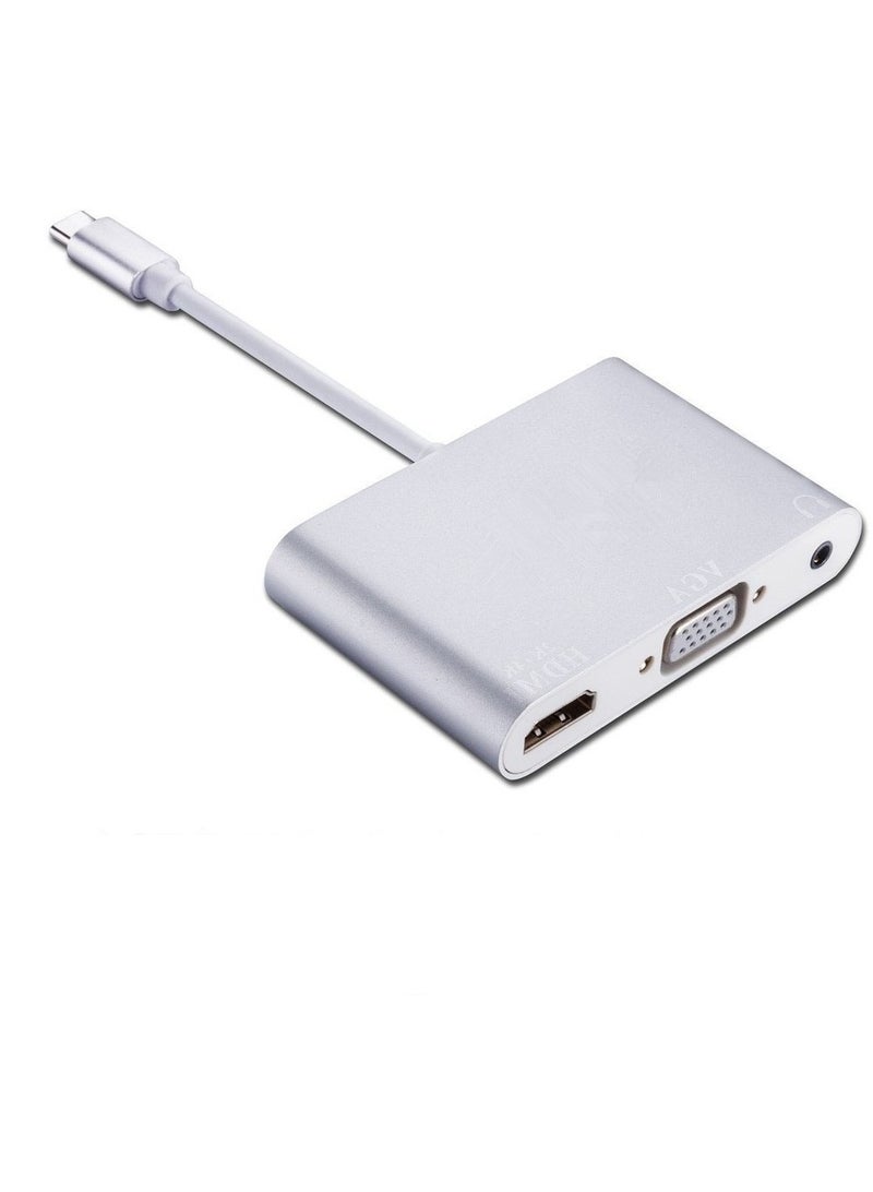 Keendex KX2447 type- C to HDMI Multiport Adapter to USB (PD) HDMI 4K, VGA, 3.5mm AUX audio output and USB-C for phones and laptops - Image 1