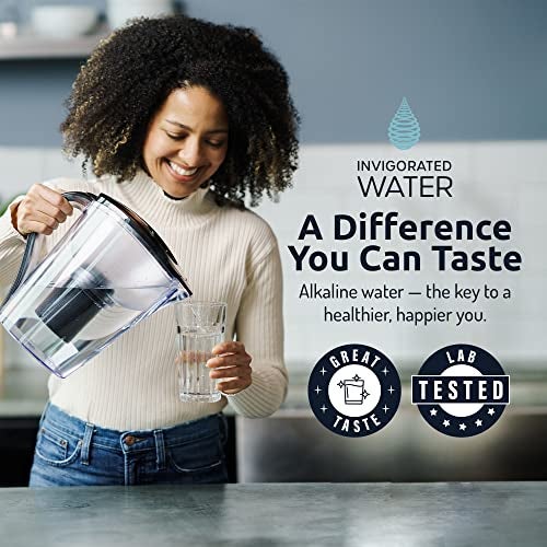 Invigorated Water Filter Pitcher with 1 Alkaline Filter – BPA-Free High pH Purifier, 14-Cup Capacity with SmartLight Filter Change Indicator, (96 Gallon) Long Filter Life - Image 4