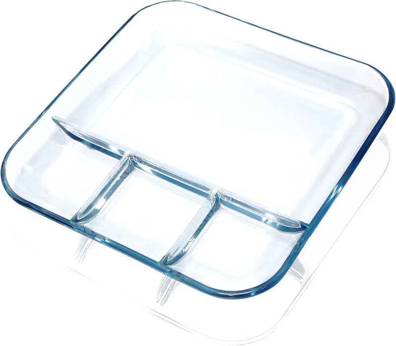 NUTRIUPS Glass Divided Plate with 4 Compartments 1 Piece 10inch Divided Dinner Plates Breakfast Plate with Dividers Divided Dish - Image 1