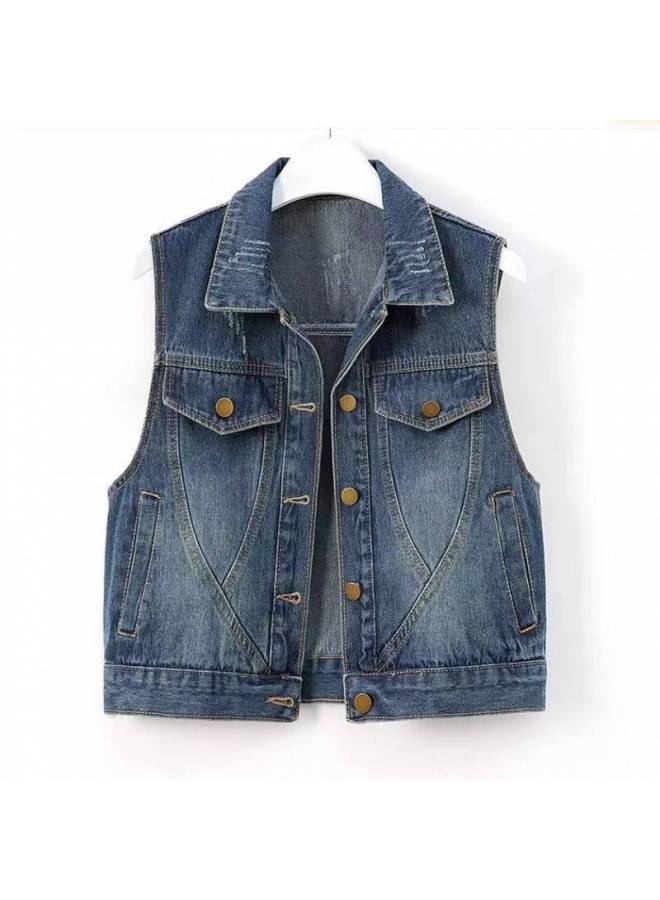 Retro Western Style Denim Vest Women's Spring And Autumn Loose All-match Vest Outer Wear Slim Plus Size Top 