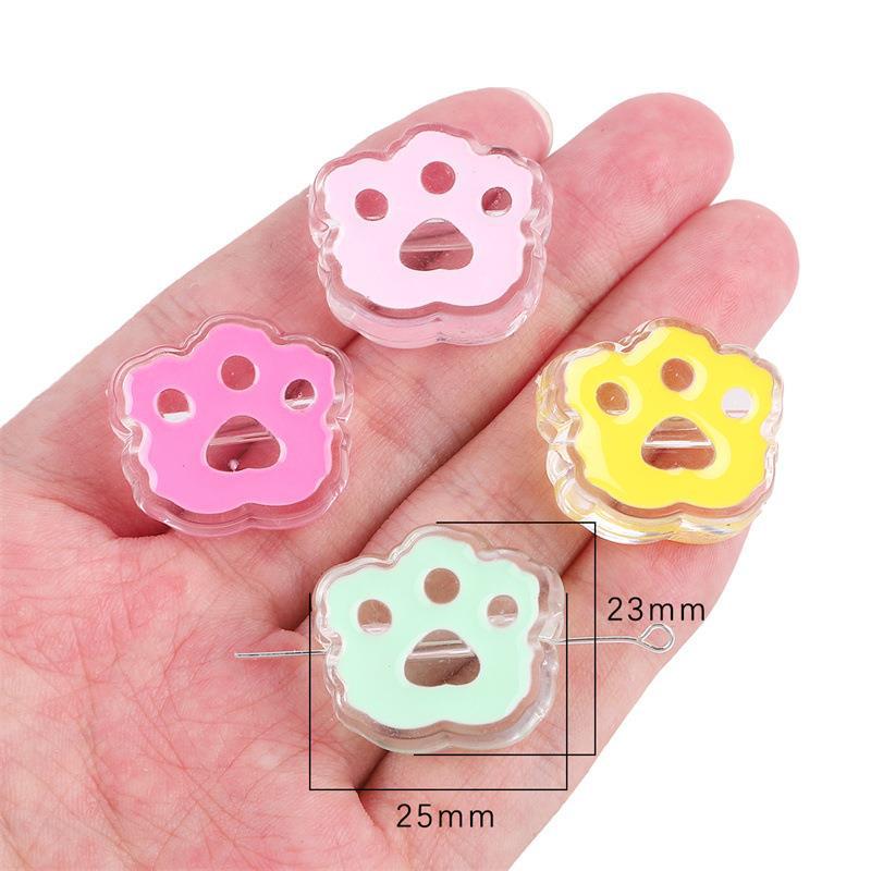 Cute cartoon hand-painted bow flower drop oil acrylic mobile phone chain hair rope beaded material DIY accessories loose beads Bear's paw mixed color 4/bag 