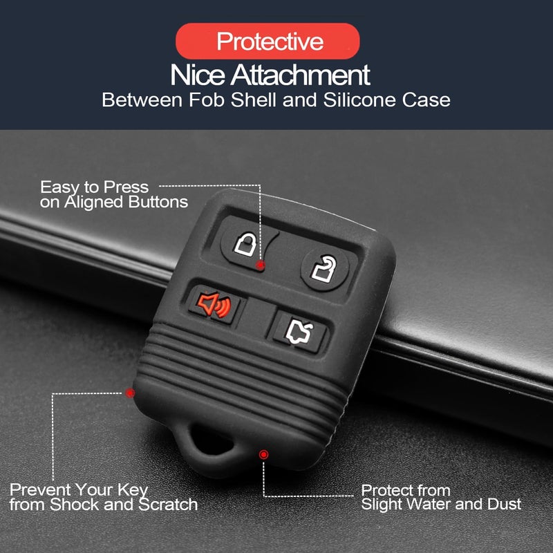 INFIPAR 2pcs Compatible with Ford Crown Victoria Edge Escape Escort Excursion Expedition Explorer Sport Trac Lincoln Mercury 4 Buttons Key Fob Cover Case Key Chain Protector Keyless Remote Holder - Image 4