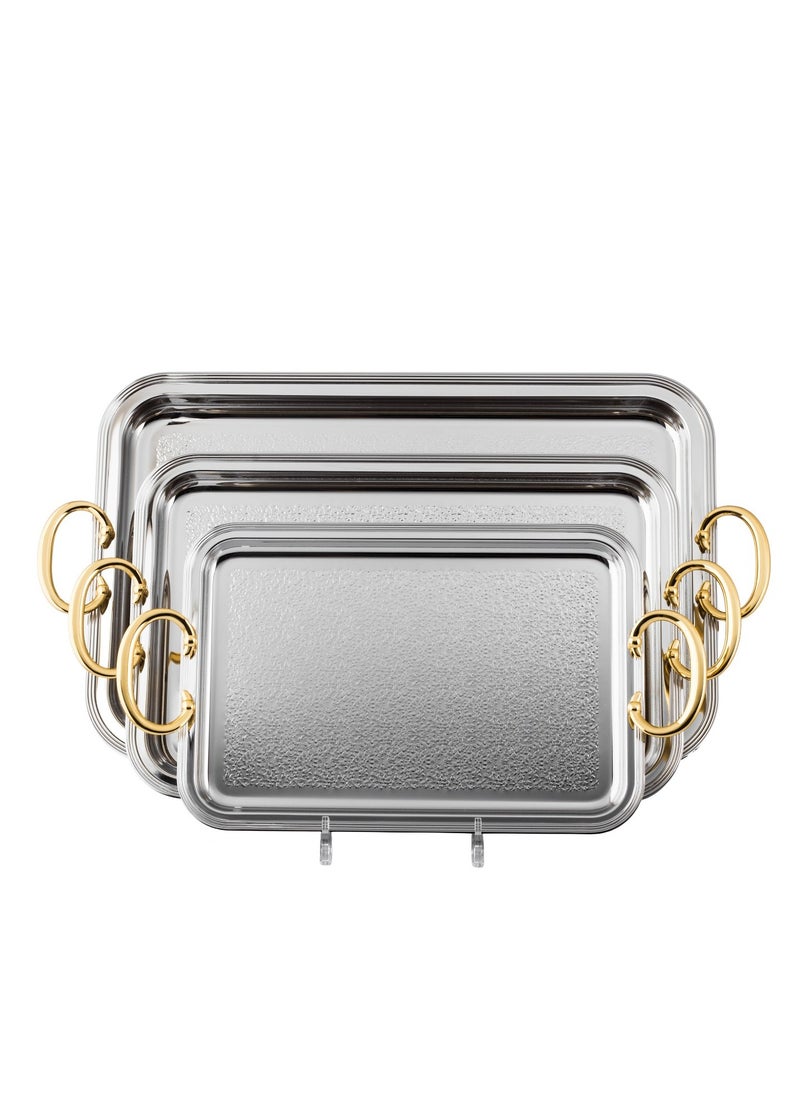 Metal tray set of 3 pieces in different sizes with high-quality metal with 3 pieces to welcome and add beauty and a touch to the presentation