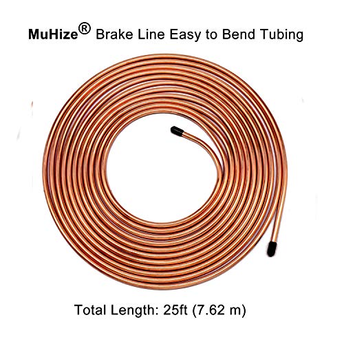 MuHize خط فرامل موهيز 3/16 بوصة - مجموعة خط فرامل مطلية بالنحاس بطول 25 قدم للسيارة والشاحنة والمقطورة وRV، نظام فرامل هيدروليكي مقاوم للتآكل - Image 3