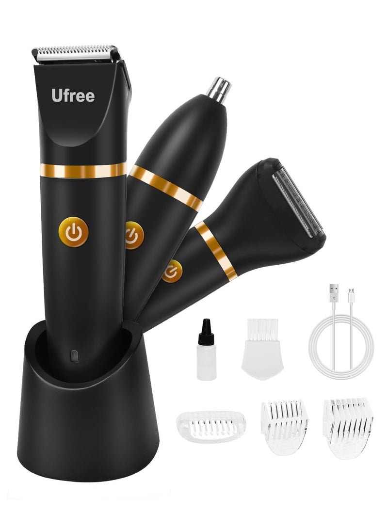 يو فري Ufree Body Hair Trimmer for Women, Manscape Pubic Hair Trimmer, 3 in 1 Body Grooming Kit for Lady, Waterproof Body Electric Shaver Razor, Grooming for Face and Body, Gifts for Women, Black - Image 1