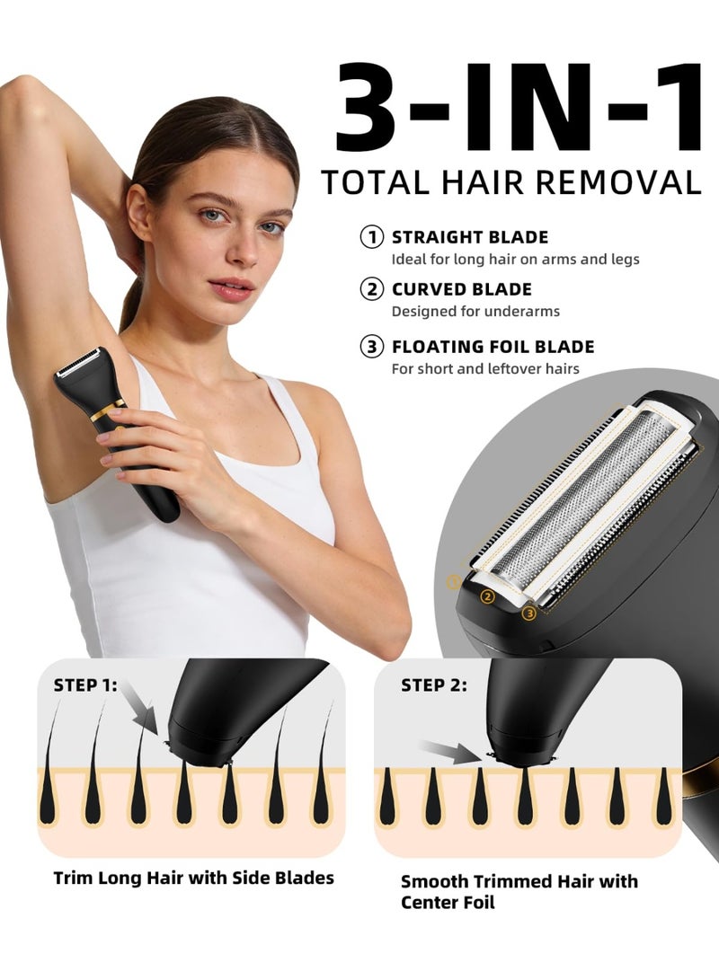 يو فري Ufree Body Hair Trimmer for Women, Manscape Pubic Hair Trimmer, 3 in 1 Body Grooming Kit for Lady, Waterproof Body Electric Shaver Razor, Grooming for Face and Body, Gifts for Women, Black - Image 3