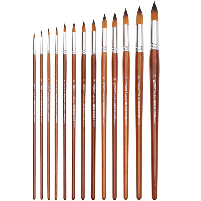 SCHUBERT Long Handle Synthetic Round Pointed Tip Artist Paint Brushes - 13 Piece Set - Image 1