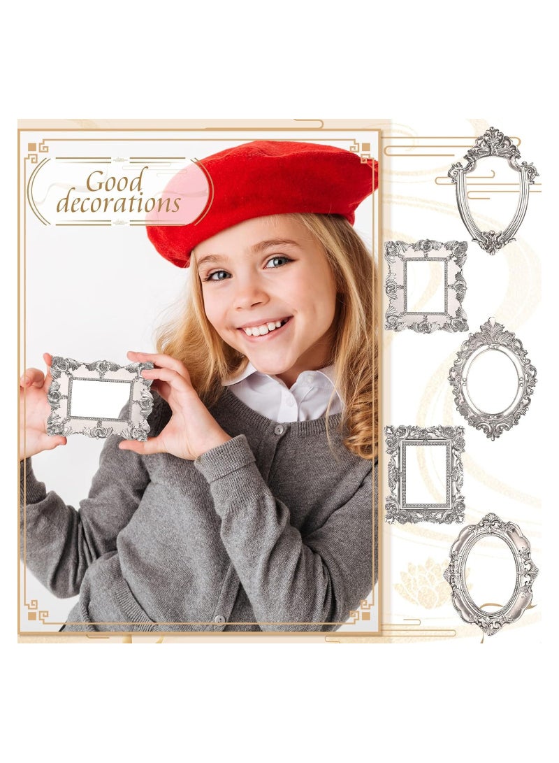 KASTWAVE 5 Pcs Vintage Resin Picture Frame, Antique Photo Resin Frame, Oval Rect Wall Hanging, Resin Jewelry Display Frame Photography Photo Frame DIY Photo Frame for Phone Photo Home Decoration (Silver) - Image 2