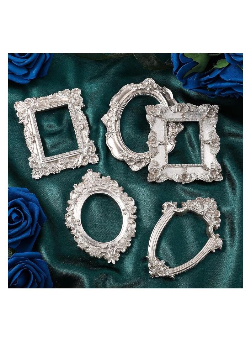 KASTWAVE 5 Pcs Vintage Resin Picture Frame, Antique Photo Resin Frame, Oval Rect Wall Hanging, Resin Jewelry Display Frame Photography Photo Frame DIY Photo Frame for Phone Photo Home Decoration (Silver) - Image 5