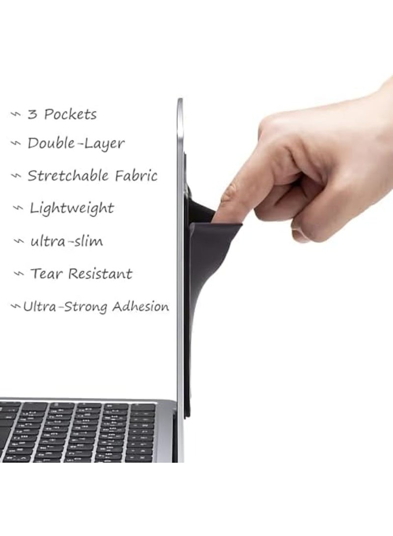 SYOSI Laptop Mouse Holder Stick-On, 3-Pocket Organizer for MacBook, External Hard Drive Sleeve, Slim & Minimalist Design for Peripherals, Durable Adhesive for Travel, Hot Desking, and Laptop Storage (Black) - Image 5