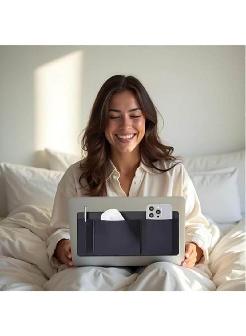 SYOSI Laptop Mouse Holder Stick-On, 3-Pocket Organizer for MacBook, External Hard Drive Sleeve, Slim & Minimalist Design for Peripherals, Durable Adhesive for Travel, Hot Desking, and Laptop Storage (Black) - Image 4